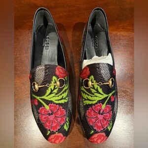 Gucci Jordaan Floral Horsebit Black Loafers
